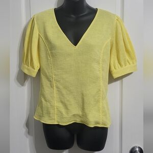 Something Navy Sunny Yellow Puff Sleeve V-Neck Blouse Size XS